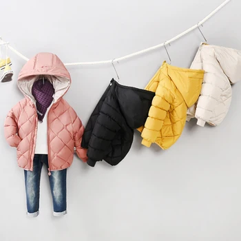 Зима 3-7 лет, пуховик с длинными рукавами для маленьких мальчиков и девочек, пальто, куртка для маленьких мальчиков и девочек, детское утепленное пальто на молнии с капюшоном