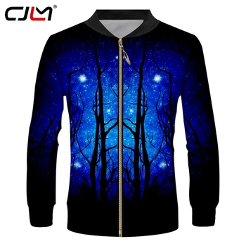 Зимняя трендовая свободная мужская куртка на молнии CJLM 3D Красивое Звездное небо Дерево Креативный мужчина Пальто на молнии большого размера Прямая доставка