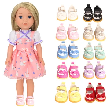 Игрушки, кукольная обувь, кожаные туфли с бантом для 14 дюймов, аксессуары для американских кукол, подарок для девочки