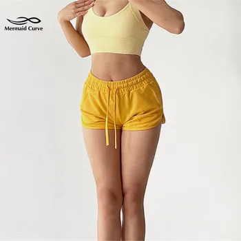 Изгиб Русалки, сексуальные тонкие спортивные шорты для йоги, женские летние шорты для бега, Свободная хлопковая дышащая повязка со средней талией, Тонкие трехточечные шорты