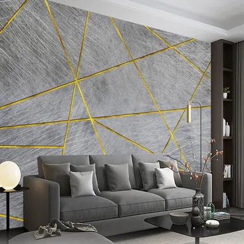 Изготовленная на заказ 3D золотая нить серая цементная стена геометрические самоклеящиеся обои гостиная спальня ретро абстрактная фреска
