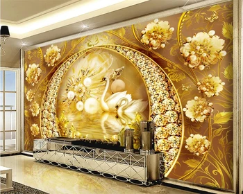 Изготовленная на Заказ Фреска 3D обои Бриллиантовые Золотые Ворота Лебединое Озеро Ювелирные Изделия Цветок Высокого класса Фоновая Стена Гостиная Спальня Обои фотообои