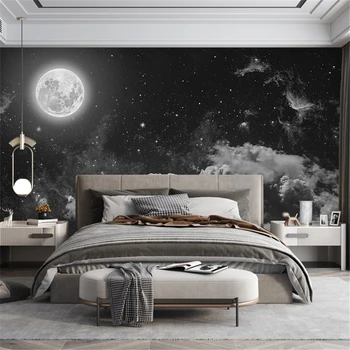 Изготовленные на заказ обои со звездным небом и луной украшение гостиной домашний диван, прикроватный ТВ-фон, настенная роспись, обои, домашний декор