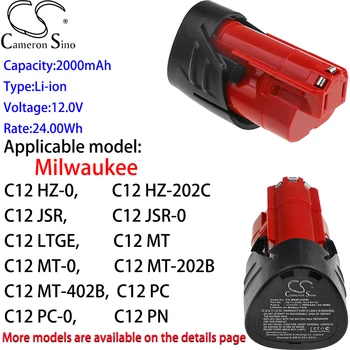 Камерон Китайско Итиумовый аккумулятор 2000 мАч 12 В для Milwaukee M12BID-202C, M12BIW12, M12BIW12-0, M12BIW14, M12 BIW14-0, M12BIW38, M12BIW38-0