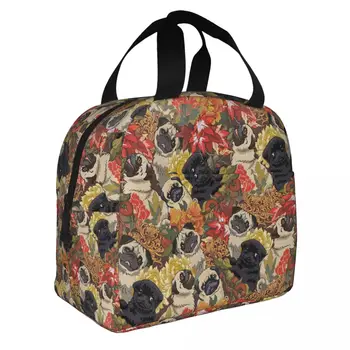 Камуфляжная сумка для ланча для мопсов, портативный изолированный холщовый холодильник, сумка для пикника с цветочным принтом, сумка для холодной еды для женщин и девочек