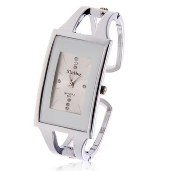 Квадратные стальные часы для женщин, роскошные модные серебряные повседневные женские часы-браслет, кварцевые наручные часы, хрустальные часы-браслет