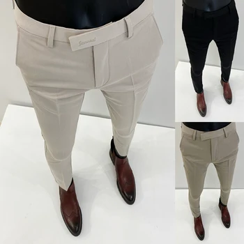 Классические мужские брюки с вышивкой, официальные Деловые Офисные брюки для общения, высококачественные Мужские Корейские Облегающие брюки для коктейльной вечеринки