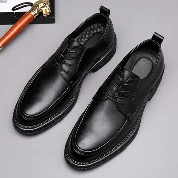 Классические оксфордские туфли из натуральной кожи, деловые повседневные мужские мягкие туфли, удобные костюмные туфли на шнуровке с квадратным носком