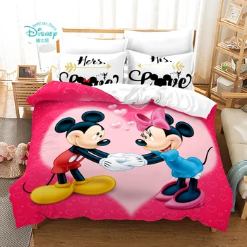 Комплект постельного белья для девочек Disney с Микки и Минни Маус, мягкая наволочка с мультяшной цифровой печатью, Наборы пододеяльников, Детский комплект постельного белья