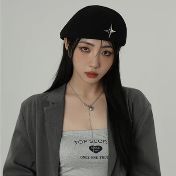 Корейские Береты Ins Star, женская Летняя Дышащая Тонкая Универсальная шляпа для лица, японская винтажная кепка-берет художника наоборот