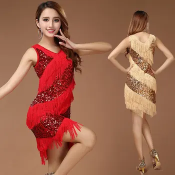 Красные костюмы для Латиноамериканских танцев, Женская одежда для сальсы, платья для танцевальных костюмов, платья для соревнований в бальном зале, Танго для взрослых с бахромой для Латиноамериканских танцев D