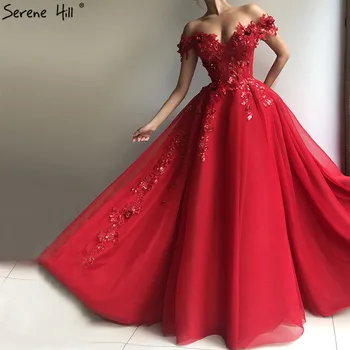 Красные Роскошные сексуальные вечерние платья с блестками, расшитые бисером, 2023, Дубай, последние вечерние платья с открытыми плечами для женщин LA60792