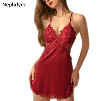 Кружевное сексуальное ночное платье с V-образным вырезом и открытой спиной, кружевное ночное платье, женское новое нижнее белье, ночная рубашка, шелковая ночная рубашка, домашняя одежда