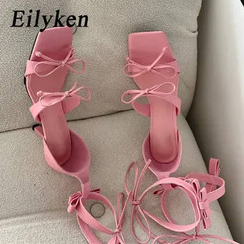 Летние модные женские босоножки Eilyken с узлом-бабочкой, узкий ремешок сзади, Гладиаторская повседневная пляжная женская обувь на тонком каблуке