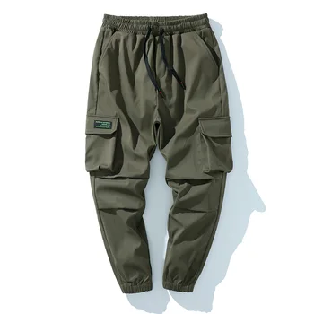 летние мужские брюки-карго с карманами, уличная одежда, крутые брюки в стиле сафари, свободные модные брюки в корейском стиле, армейский зеленый