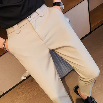Летние однотонные повседневные брюки 2023 года, мужские облегающие повседневные деловые брюки для официальных мероприятий Длиной до щиколоток, офисные социальные брюки, мужская одежда