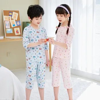 Летний детский пижамный комплект для маленьких девочек и мальчиков, одежда для отдыха с коротким рукавом, пижамы для подростков, детская одежда с героями мультфильмов