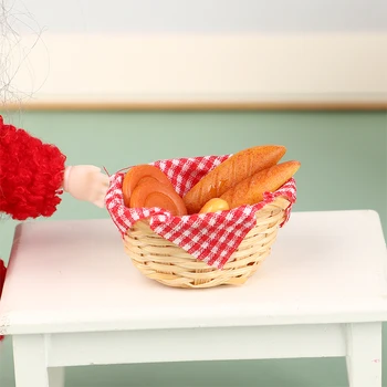 Мини-корзина для пикника, Хлебный напиток 1: 12, миниатюрная модель игрушки для кукольного домика, миниатюрная игра с едой, мини-хлебная корзина, кухонная игрушка