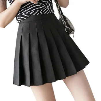 Мини-юбка в стиле аниме, Женская форма с высокой талией, Плиссированная юбка, Корейская мода, Женская Однотонная Черная Белая Теннисная юбка Kawaii, Шорты