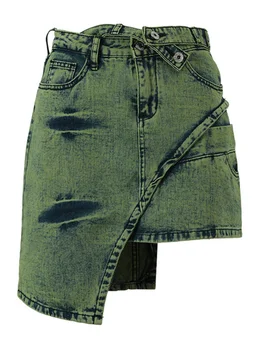 Модная женская юбка BFSH Новая С завышенной талией, Асимметричные пояса, галстук-краска, уличная одежда, джинсовые юбки выше колена, прилив Лето 2023 