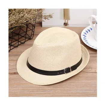 Модная летняя Фетровая шляпа, соломенная джазовая шляпа с кожаным поясом, Пляжная Панама, Однотонные женские кепки с защитой от ультрафиолета, Солнцезащитные шляпы