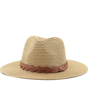 Модная соломенная шляпа для родителей и детей большого размера 60 см для женщин, мужчин, Летняя Бумажная Панама, джазовые Пляжные шляпы, солнцезащитная кепка для путешествий с защитой от ультрафиолета