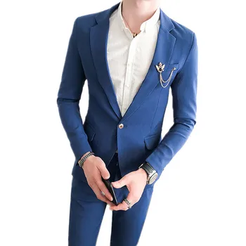 Модный Новый мужской повседневный бутик-костюм 2023 года, комплект из 2 предметов/ Мужское деловое платье с принтом, Блейзеры, куртка, пальто, Брюки, Брюки