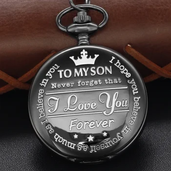 Моему сыну Люблю Тебя, Кварцевые карманные часы, Изысканное ожерелье, подвеска-брелок, цепочка, Винтажные карманные часы в стиле стимпанк, подарок сыну CF1273