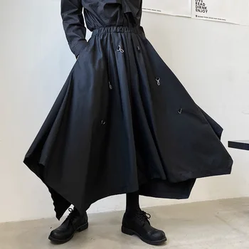 Мужская индивидуальность винтажная брючная юбка в стиле панк хип-хоп брюки женские готические джоггеры с эластичной талией harajuku свободная уличная одежда кюлоты