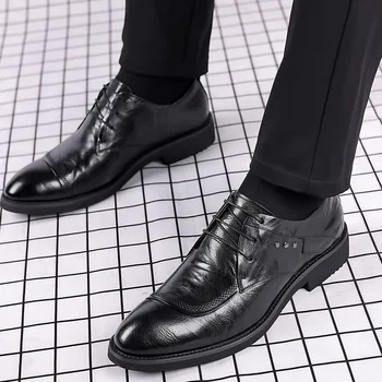Мужская обувь из спилка на резиновой подошве, деловые офисные вечерние туфли, мужские свадебные туфли из натуральной кожи, плюс 45