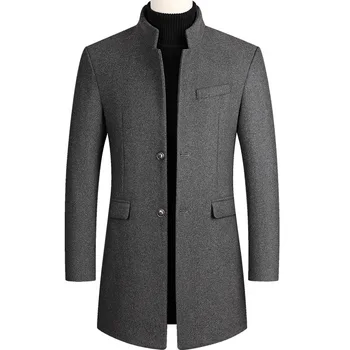 Мужская одежда 2023 Осенне-зимнее мужское шерстяное пальто средней длины, ветровка из хлопка, утолщенное мужское пальто