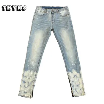 Мужские джинсы в стиле хай-стрит в американском ретро с градиентом в стиле хип-хоп, узкие брюки большого размера, модные мужские обтягивающие джинсы, весна