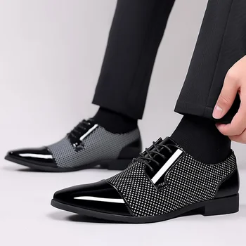 Мужские туфли-оксфорды, туфли из лакированной кожи, модные классические мужские официальные туфли из черной кожи на шнуровке для свадебной вечеринки