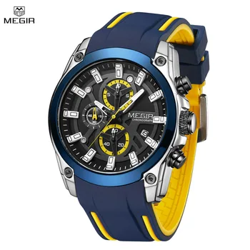 Мужские часы MEGIR, лучший бренд класса Люкс, Спортивные военные наручные часы, хронограф, светящаяся дата, кварцевые модные часы, Кожаные мужские часы