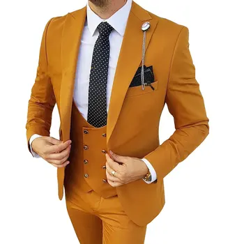 Мужской костюм, комплект из 3 предметов, однотонное изделие на одной пуговице, деловой приталенный комплект, подходящий для свадебного банкета, пиджак, жилет, брюки