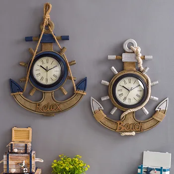 Настенные часы в средиземноморском стиле, ретро-ДВП, Бесшумный якорь, Настенные часы, часы для кофейни, украшения для дома