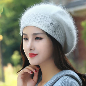 Новая женская зимняя шапка из кроличьей шерсти с утолщенной защитой ушей, вязаная шерстяная шапка, Корейский модный тренд-берет
