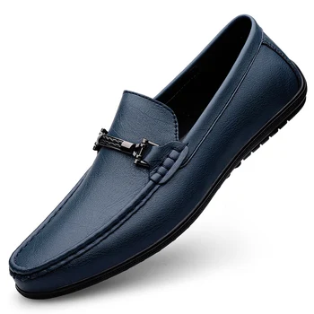Новая крупная мужская обувь из воловьей кожи первого слоя, деловая повседневная легкая мужская обувь на толстой подошве, модные дышащие мужские лоферы