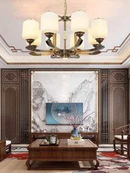 Новая люстра в китайском стиле в гостиной, медные лампы, Мраморная современная минималистичная лампа для столовой, светильник для кабинета, спальни
