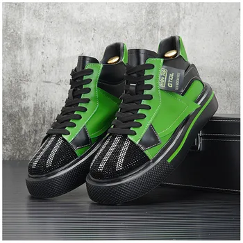 Новая мужская повседневная обувь, высокие кроссовки в стиле панк-хип-хоп, обувь со стразами, увеличивающая рост, обувь на плоской подошве, Zapatillas Hombre