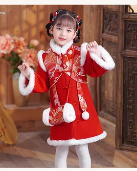 Новогоднее платье Для девочки Зима 2022 Новогоднее Платье Для девочки Древний Костюм Хань Детский Чонсам Осень и Ви