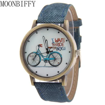 Новые модные Велосипедные женские часы из джинсовой ткани с кожаным ремешком, женские повседневные кварцевые часы Relogio Feminino