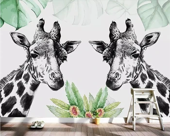 Обои Скандинавский пасторальный 3D стерео простой черно-белый жираф, ТВ-фон, настенное украшение для дома, 3D обои
