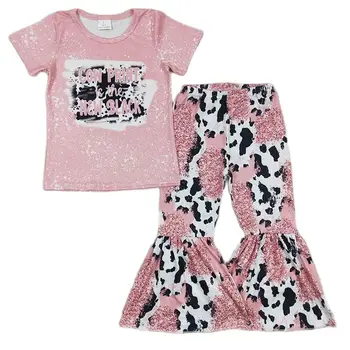 Одежда для маленьких мам и девочек, рубашка с коротким рукавом, Леопардовые расклешенные брюки на День матери, Оптовая продажа, Комплект одежды для малышей