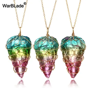 Ожерелье с подвеской из натурального камня WarBLade Rainbow, хрустальное ожерелье из камня Чакры, цепочка золотого цвета, Кварцевые Длинные ожерелья для женщин