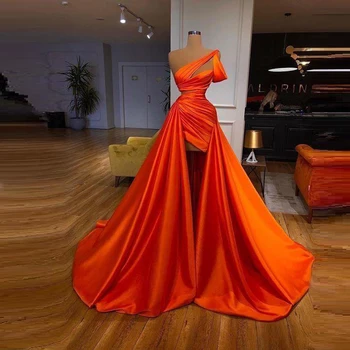 Оранжевые сексуальные элегантные платья для выпускного вечера на одно плечо без рукавов с длинным шлейфом Женские вечерние коктейльные платья большого размера на заказ
