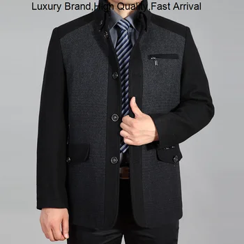 Осень 2023 ru Бушлат, Зимняя смешанная куртка, Шерстяное Лоскутное Корейское Мужское пальто с воротником-стойкой