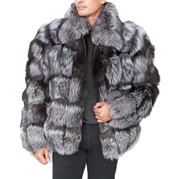 Пальто из натурального меха, мужская зимняя куртка из чернобурки, пальто из натурального меха, воротник-стойка на заказ, высокое качество