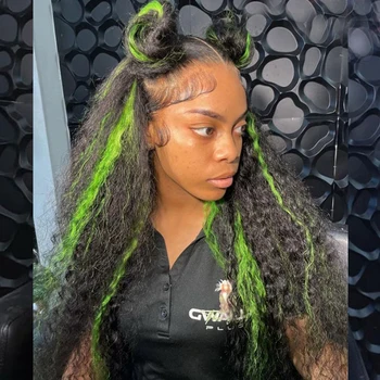 Парик Green Highlight из человеческих волос 13x6 HD Прозрачный, с глубокими вьющимися кружевами, парики из человеческих волос спереди для женщин, омбре, парик с глубокими волнами спереди