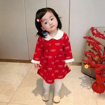 Платья-свитера Fairy Hanfu для маленьких девочек, Рождественские концертные платья, платья с длинным рукавом и цветочным рисунком для девочек